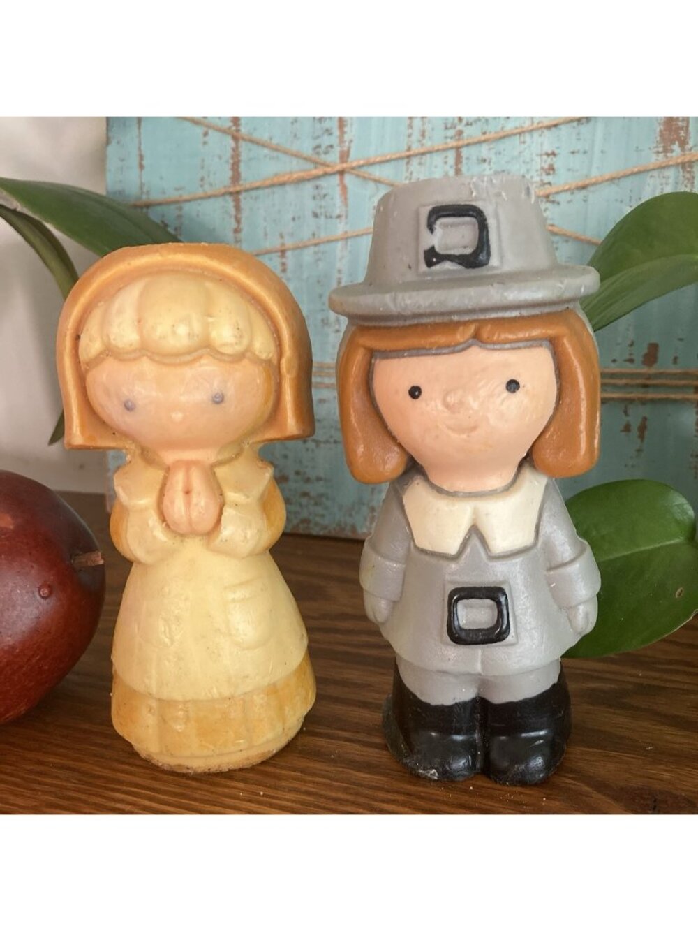 Pilgrim Puritan Candles Boy & Girl 6" Vintage 1960s Thanksgiving Fall Decor